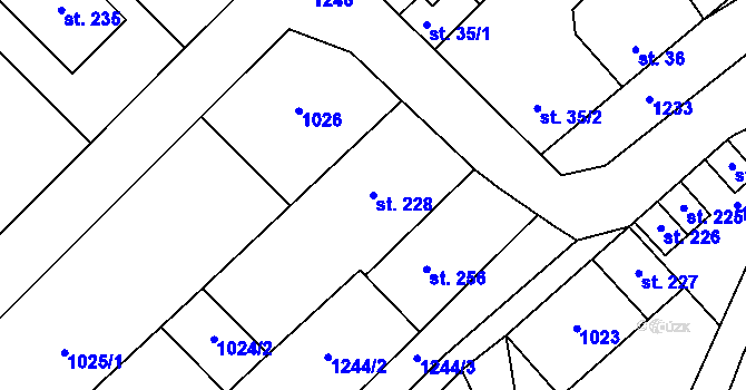 Parcela st. 228 v KÚ Sobělice, Katastrální mapa