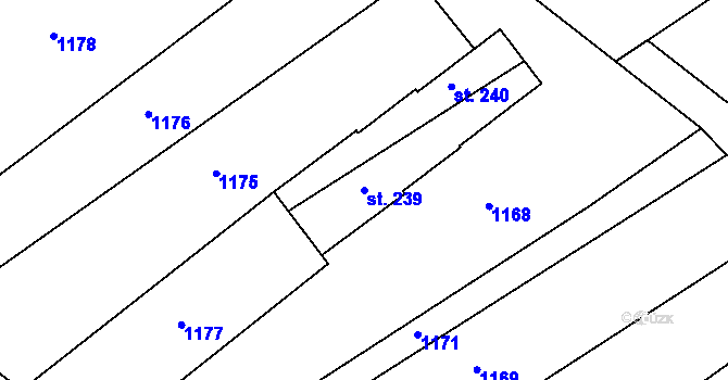 Parcela st. 239 v KÚ Sobělice, Katastrální mapa