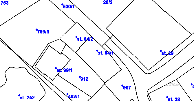 Parcela st. 64/1 v KÚ Sobělice, Katastrální mapa