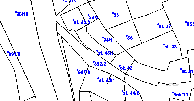 Parcela st. 43/1 v KÚ Rataje nad Sázavou, Katastrální mapa