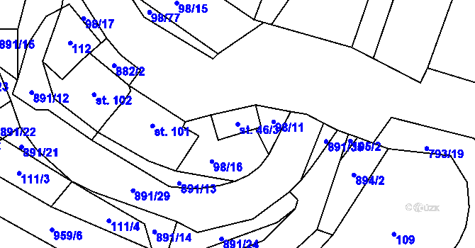 Parcela st. 46/3 v KÚ Rataje nad Sázavou, Katastrální mapa