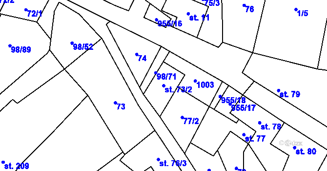 Parcela st. 73/2 v KÚ Rataje nad Sázavou, Katastrální mapa