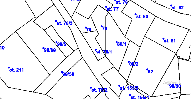 Parcela st. 76/1 v KÚ Rataje nad Sázavou, Katastrální mapa