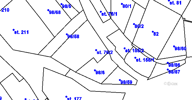 Parcela st. 76/2 v KÚ Rataje nad Sázavou, Katastrální mapa