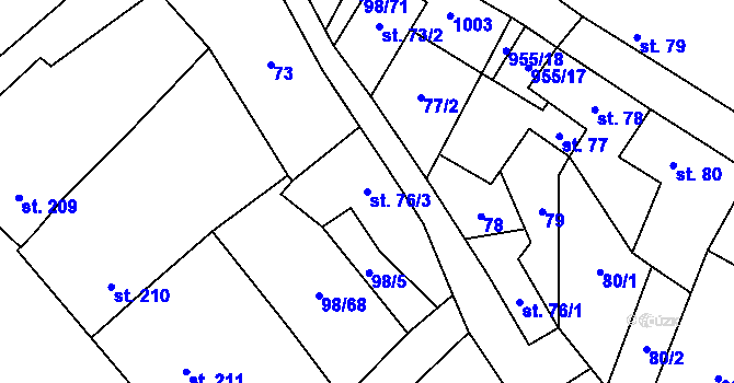 Parcela st. 76/3 v KÚ Rataje nad Sázavou, Katastrální mapa