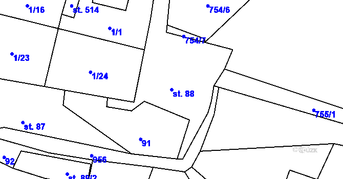 Parcela st. 88 v KÚ Rataje nad Sázavou, Katastrální mapa