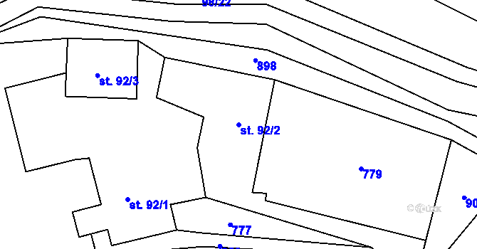 Parcela st. 92/2 v KÚ Rataje nad Sázavou, Katastrální mapa