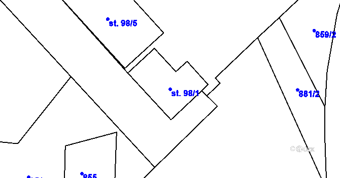Parcela st. 98/1 v KÚ Rataje nad Sázavou, Katastrální mapa