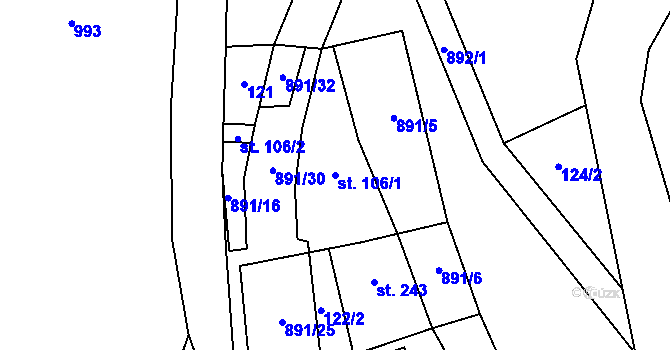 Parcela st. 106/1 v KÚ Rataje nad Sázavou, Katastrální mapa