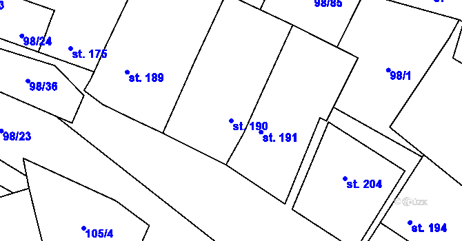 Parcela st. 190 v KÚ Rataje nad Sázavou, Katastrální mapa