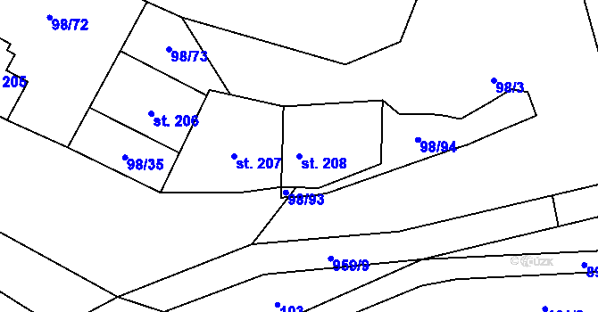 Parcela st. 208 v KÚ Rataje nad Sázavou, Katastrální mapa