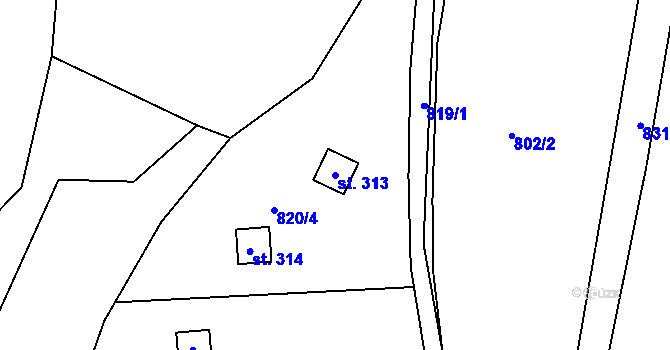 Parcela st. 313 v KÚ Rataje nad Sázavou, Katastrální mapa