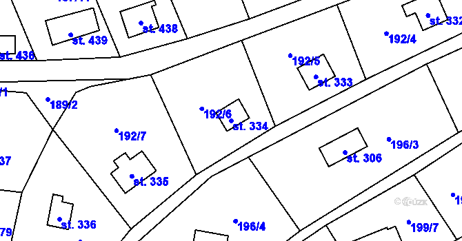 Parcela st. 334 v KÚ Rataje nad Sázavou, Katastrální mapa