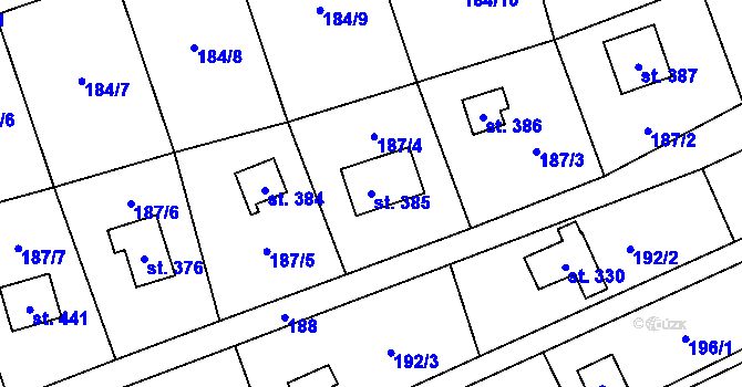 Parcela st. 385 v KÚ Rataje nad Sázavou, Katastrální mapa