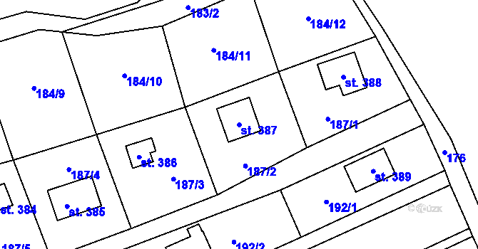 Parcela st. 387 v KÚ Rataje nad Sázavou, Katastrální mapa