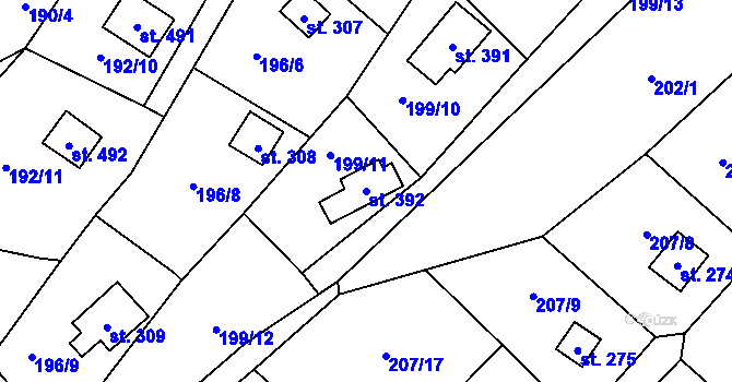 Parcela st. 392 v KÚ Rataje nad Sázavou, Katastrální mapa