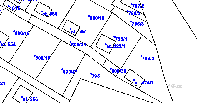 Parcela st. 423/2 v KÚ Rataje nad Sázavou, Katastrální mapa