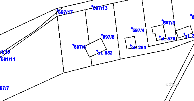 Parcela st. 552 v KÚ Rataje nad Sázavou, Katastrální mapa