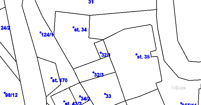 Parcela st. 32/1 v KÚ Rataje nad Sázavou, Katastrální mapa