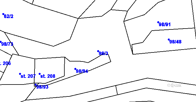 Parcela st. 98/3 v KÚ Rataje nad Sázavou, Katastrální mapa