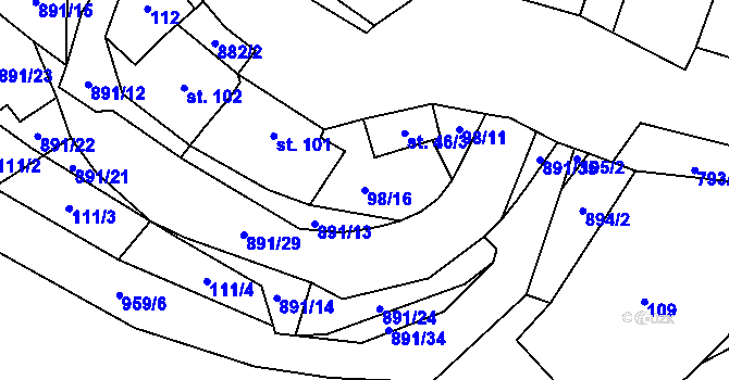 Parcela st. 98/16 v KÚ Rataje nad Sázavou, Katastrální mapa