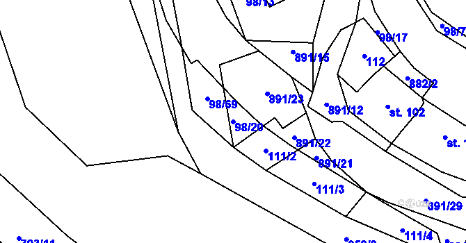 Parcela st. 98/20 v KÚ Rataje nad Sázavou, Katastrální mapa