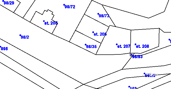 Parcela st. 98/35 v KÚ Rataje nad Sázavou, Katastrální mapa