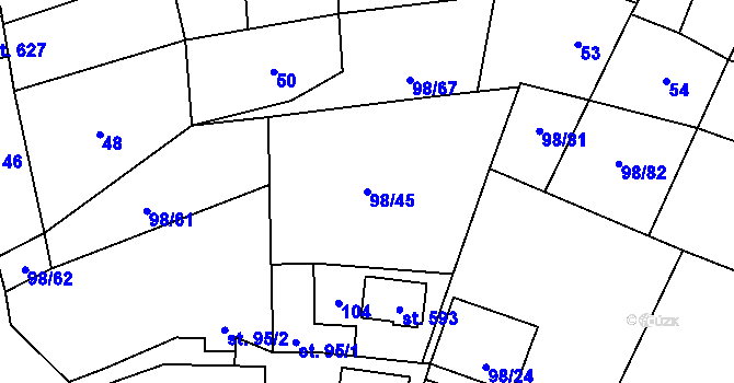 Parcela st. 98/45 v KÚ Rataje nad Sázavou, Katastrální mapa