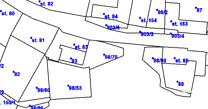 Parcela st. 98/70 v KÚ Rataje nad Sázavou, Katastrální mapa