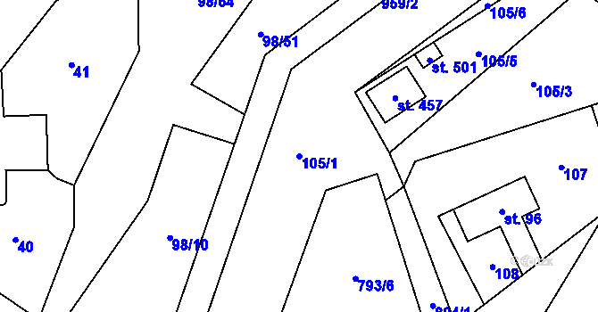 Parcela st. 105/1 v KÚ Rataje nad Sázavou, Katastrální mapa