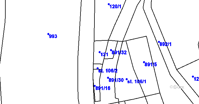 Parcela st. 121 v KÚ Rataje nad Sázavou, Katastrální mapa