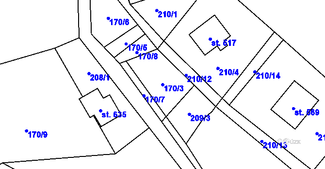 Parcela st. 170/3 v KÚ Rataje nad Sázavou, Katastrální mapa