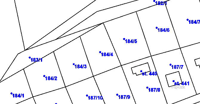 Parcela st. 184/4 v KÚ Rataje nad Sázavou, Katastrální mapa