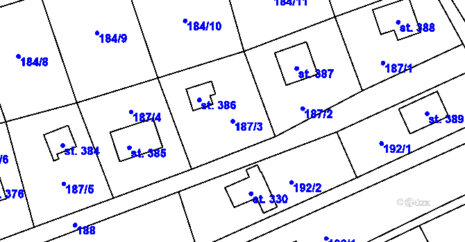 Parcela st. 187/3 v KÚ Rataje nad Sázavou, Katastrální mapa