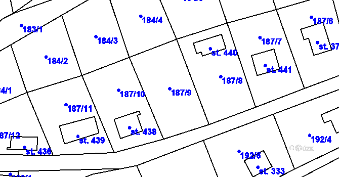 Parcela st. 187/9 v KÚ Rataje nad Sázavou, Katastrální mapa