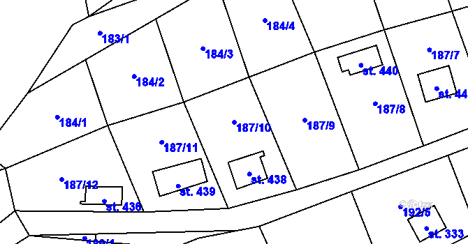 Parcela st. 187/10 v KÚ Rataje nad Sázavou, Katastrální mapa