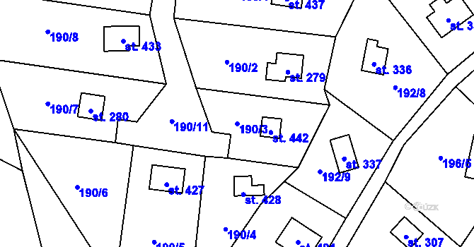 Parcela st. 190/3 v KÚ Rataje nad Sázavou, Katastrální mapa