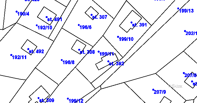 Parcela st. 199/11 v KÚ Rataje nad Sázavou, Katastrální mapa
