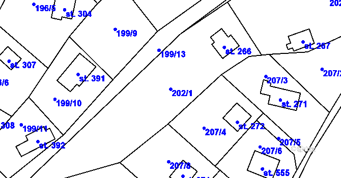 Parcela st. 202/1 v KÚ Rataje nad Sázavou, Katastrální mapa