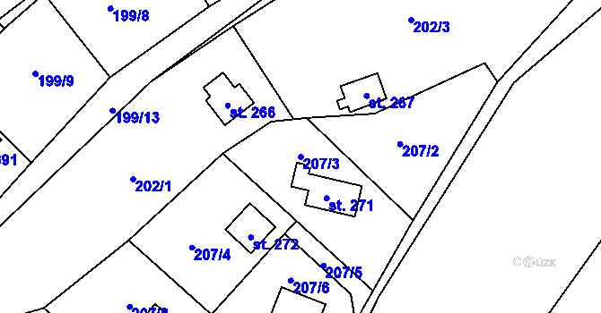 Parcela st. 207/3 v KÚ Rataje nad Sázavou, Katastrální mapa
