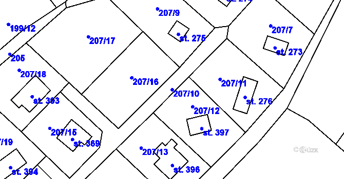 Parcela st. 207/10 v KÚ Rataje nad Sázavou, Katastrální mapa
