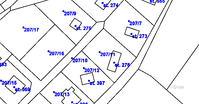 Parcela st. 207/11 v KÚ Rataje nad Sázavou, Katastrální mapa