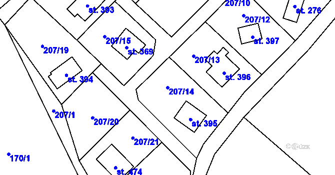 Parcela st. 207/14 v KÚ Rataje nad Sázavou, Katastrální mapa
