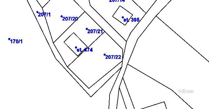 Parcela st. 207/22 v KÚ Rataje nad Sázavou, Katastrální mapa