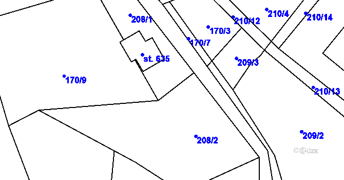Parcela st. 208 v KÚ Rataje nad Sázavou, Katastrální mapa