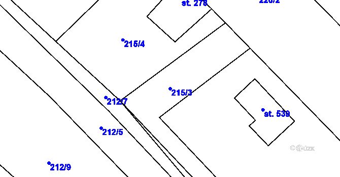 Parcela st. 215/3 v KÚ Rataje nad Sázavou, Katastrální mapa