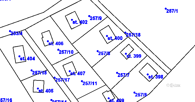 Parcela st. 257/8 v KÚ Rataje nad Sázavou, Katastrální mapa