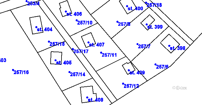 Parcela st. 257/11 v KÚ Rataje nad Sázavou, Katastrální mapa