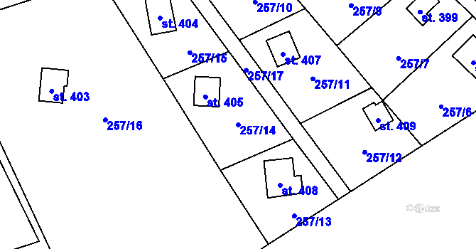 Parcela st. 257/14 v KÚ Rataje nad Sázavou, Katastrální mapa