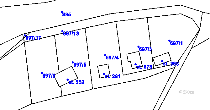 Parcela st. 697/4 v KÚ Rataje nad Sázavou, Katastrální mapa